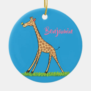 Cute happy giraffe with butterfly cartoon ceramic tree decoration