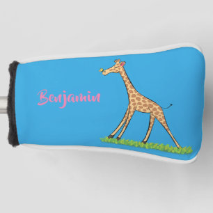 Cute happy giraffe with butterfly cartoon golf head cover