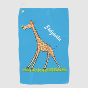 Cute happy giraffe with butterfly cartoon golf towel