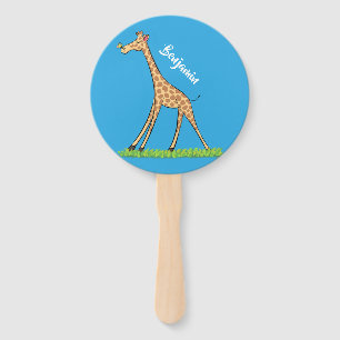 Cute happy giraffe with butterfly cartoon hand fan