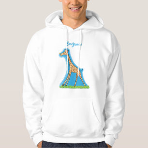 Cute happy giraffe with butterfly cartoon hoodie