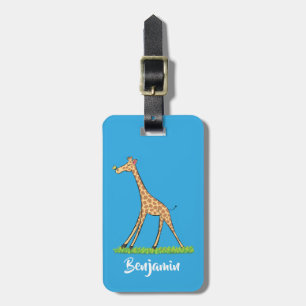 Cute happy giraffe with butterfly cartoon luggage tag