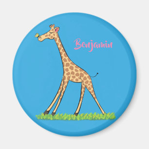 Cute happy giraffe with butterfly cartoon magnet