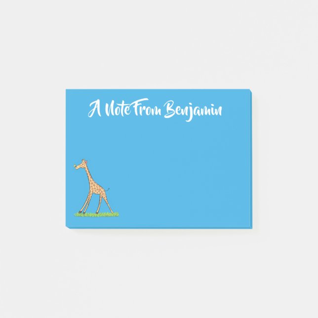 Cute happy giraffe with butterfly cartoon post-it notes (Front)