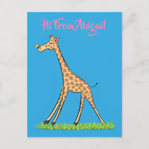 Cute happy giraffe with butterfly cartoon postcard