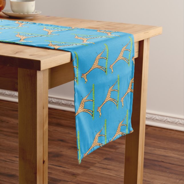 Cute happy giraffe with butterfly cartoon short table runner (In Situ)