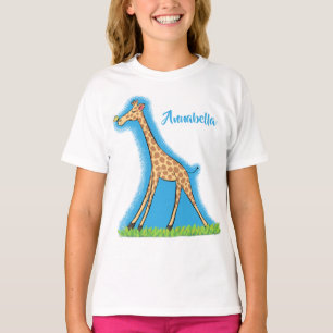 Cute happy giraffe with butterfly cartoon T-Shirt