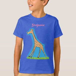 Cute happy giraffe with butterfly cartoon T-Shirt