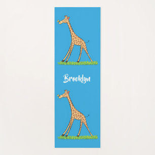 Cute happy giraffe with butterfly cartoon yoga mat