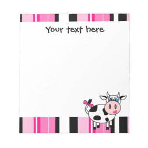 Cute Happy Girl Cow Notepade - Pink Stripe Notepad
