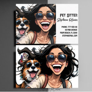 Cute Happy Girl Pet Sitter Dog Walker  Business Card