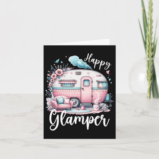 Cute Happy Glamper Caravan Camping Glamping  Card (Front)