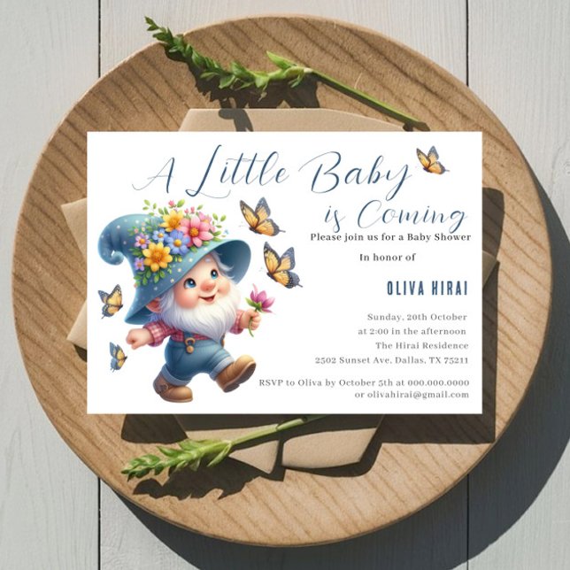 Cute Happy Gnome With Butterfly Baby Shower Invitation (Creator Uploaded)