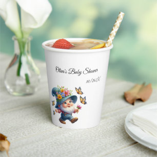 Cute Happy Gnome with Butterfly Baby Shower Paper Cups