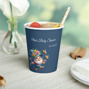 Cute Happy Gnome with Butterfly Baby Shower Paper Cups