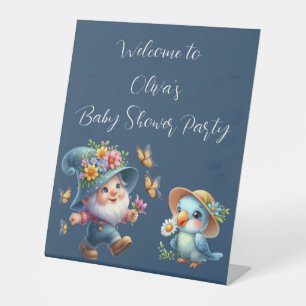 Cute Happy Gnome With Butterfly Baby Shower Pedestal Sign