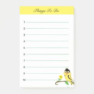 Cute happy goldfinch birdy Things To Do Post-it Notes