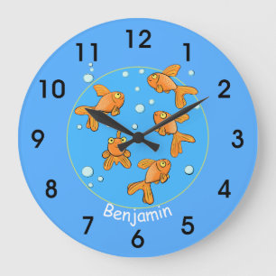 Cute happy goldfish with bubbles cartoon clock