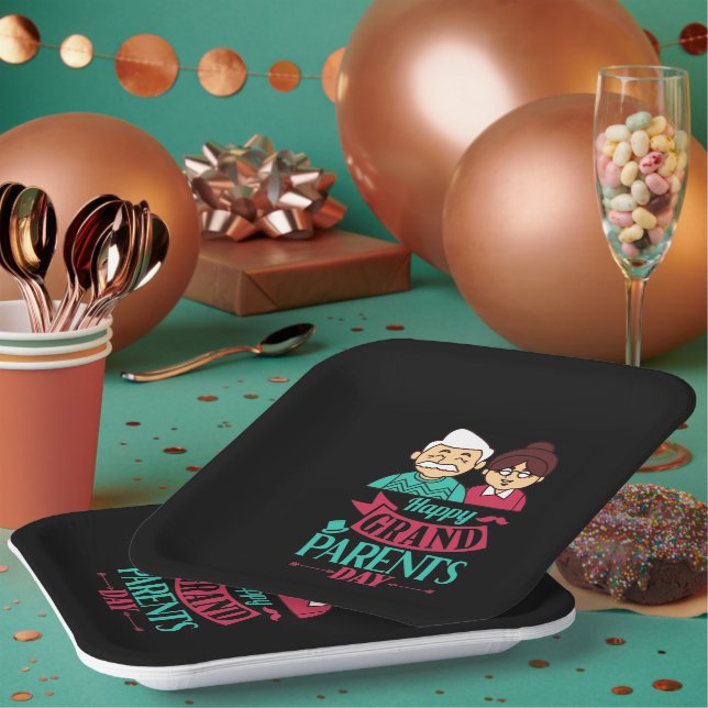 Cute Happy Grandparents Day word art  Paper Plate (Multi)