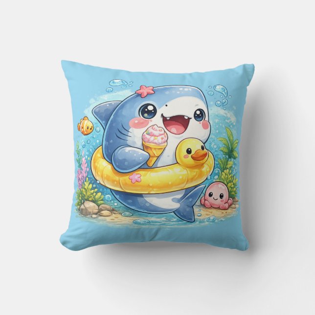 Cute Happy Great White Shark Cushion Pillow (Front)