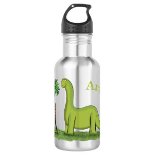 Cute happy green brontosaurus dinosaur cartoon 532 ml water bottle