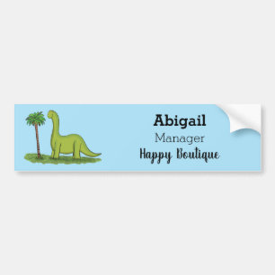 Cute happy green brontosaurus dinosaur cartoon bumper sticker