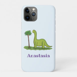 Cute happy green brontosaurus dinosaur cartoon Case-Mate iPhone case