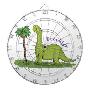 Cute happy green brontosaurus dinosaur cartoon dartboard