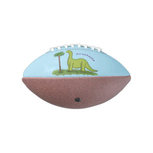 Cute happy green brontosaurus dinosaur cartoon football
