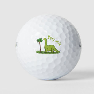 Cute happy green brontosaurus dinosaur cartoon golf balls