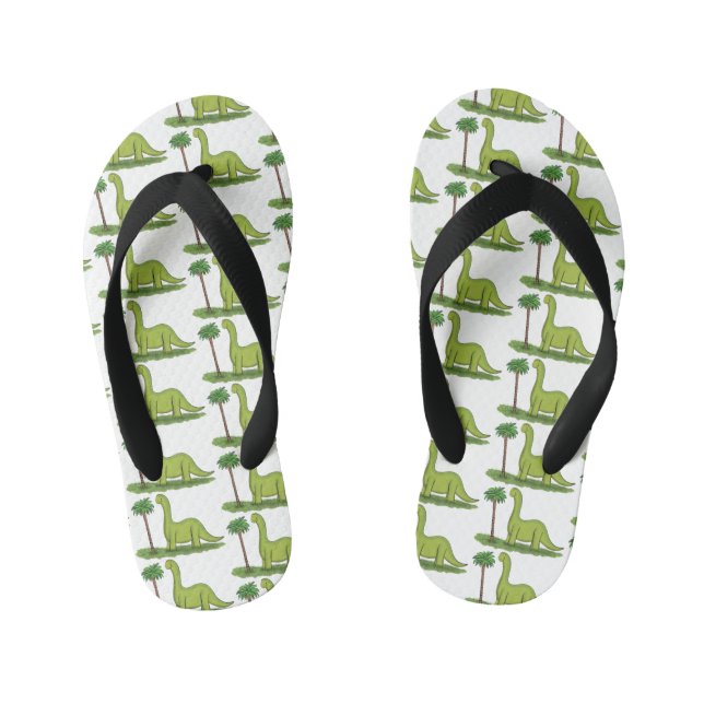 Cute happy green brontosaurus dinosaur cartoon kid's jandals (Footbed)