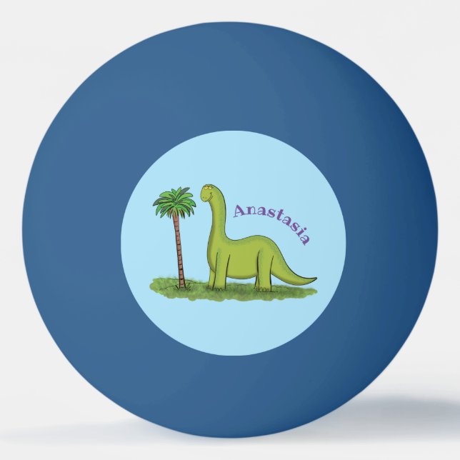 Cute happy green brontosaurus dinosaur cartoon ping pong ball (Front)