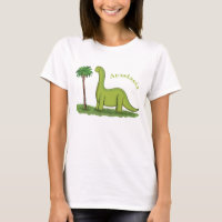 Cute happy green brontosaurus dinosaur cartoon
