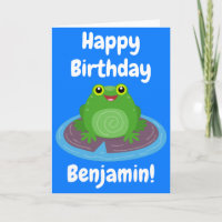 Cute happy green frog cartoon birthday
