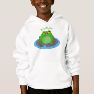 Cute happy green frog cartoon illustration