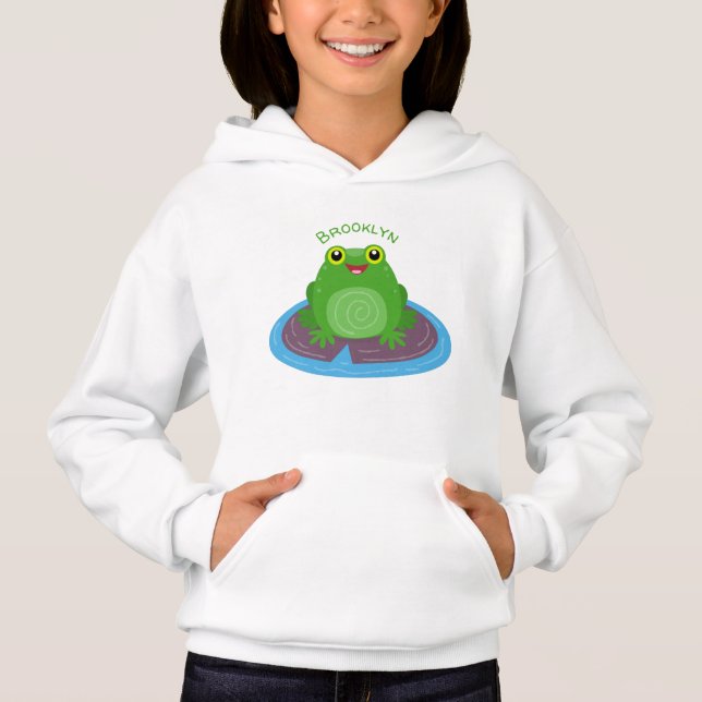 Cute happy green frog cartoon illustration (Front)