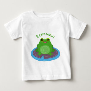Cute happy green frog cartoon illustration baby T-Shirt