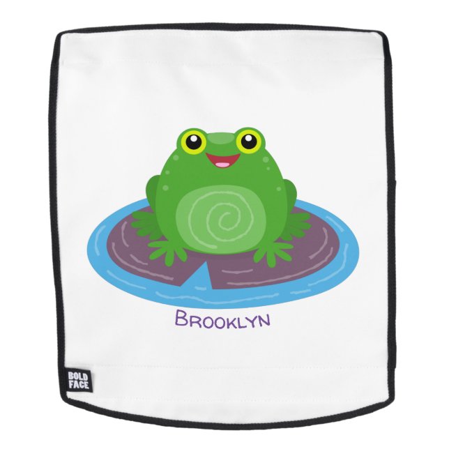 Cute happy green frog cartoon illustration backpack (Removable Face)