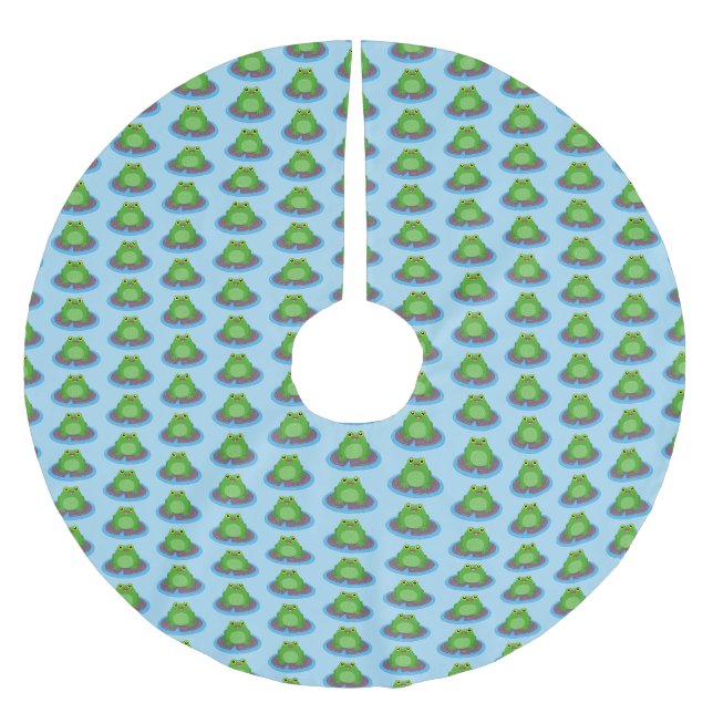 Cute happy green frog cartoon illustration brushed polyester tree skirt (Front)