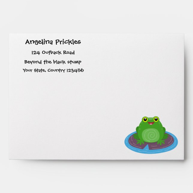 Cute happy green frog cartoon illustration envelope (Front)