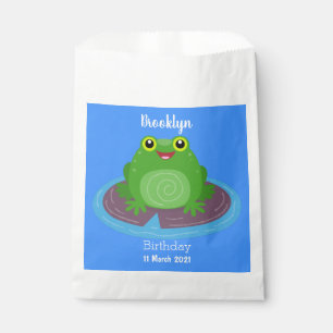 Cute happy green frog cartoon illustration favour bags