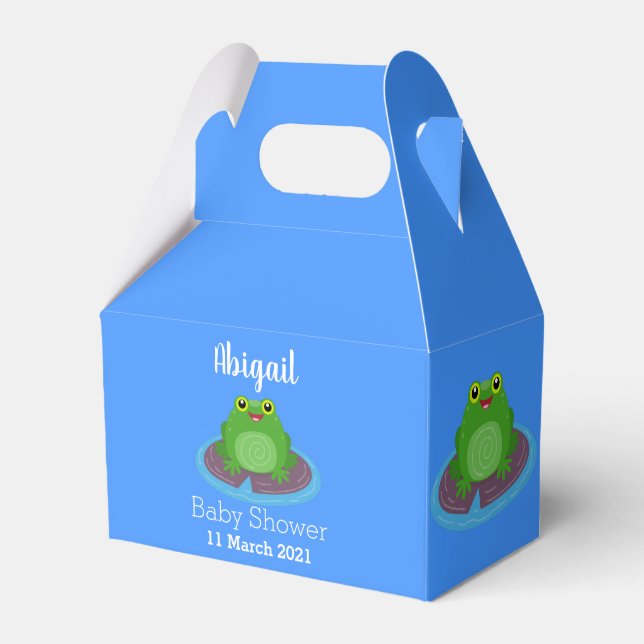 Cute happy green frog cartoon illustration favour box (Front Side)