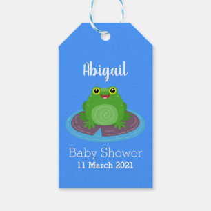 Cute happy green frog cartoon illustration  gift tags