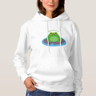 Cute happy green frog cartoon illustration hoodie