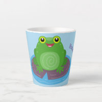 Cute happy green frog cartoon illustration