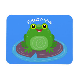 Cute happy green frog cartoon illustration magnet