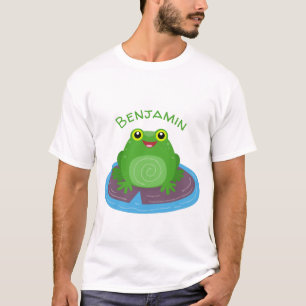 Cute happy green frog cartoon illustration T-Shirt