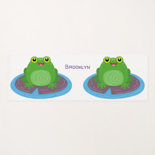 Cute happy green frog cartoon illustration yoga mat