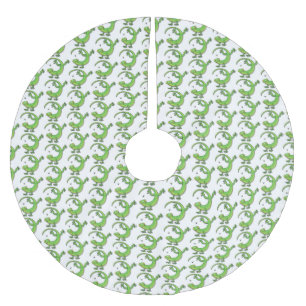 Cute happy green gecko greetings with bug cartoon brushed polyester tree skirt