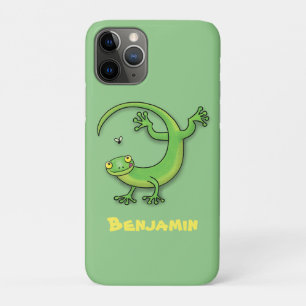 Cute happy green gecko greetings with bug cartoon Case-Mate iPhone case